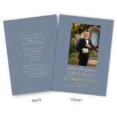Invitation En Aluminium Elégant Dusty Blue Boy Photo First Communion Gold