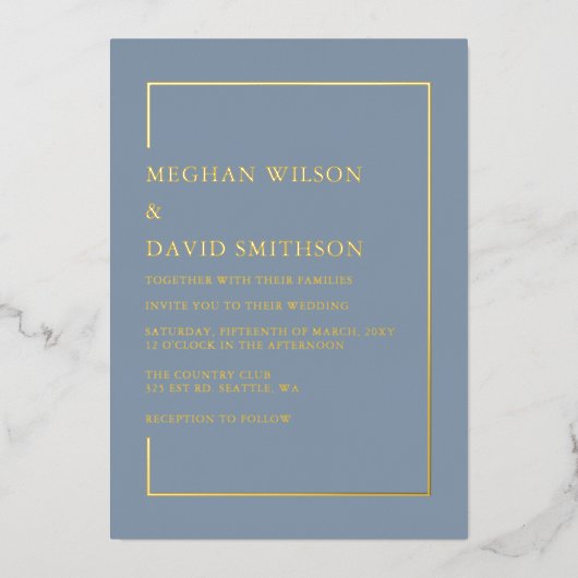 Invitation En Aluminium Elégant Dusty Blue Mariage moderne (Recto)