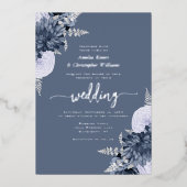 Invitation En Aluminium Elegant Dusty Blue Silver Floral Wedding (Recto)