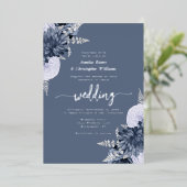 Invitation En Aluminium Elegant Dusty Blue Silver Floral Wedding (Debout devant)