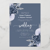 Invitation En Aluminium Elegant Dusty Blue Silver Floral Wedding (Recto)