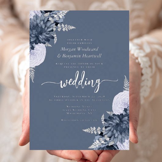 Invitation En Aluminium Elegant Dusty Blue Silver Floral Wedding