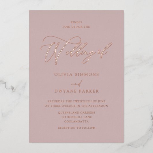 Invitation En Aluminium Elégant Dusty rose Mariage Rose or (Recto)