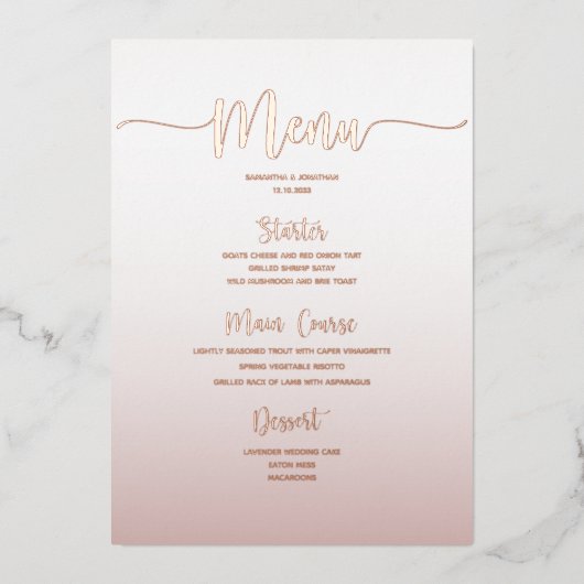 Invitation En Aluminium Elégant Dusty Rose Simple Mariage Dîner Menu (Recto)