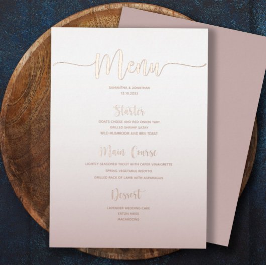 Invitation En Aluminium Elégant Dusty Rose Simple Mariage Dîner Menu