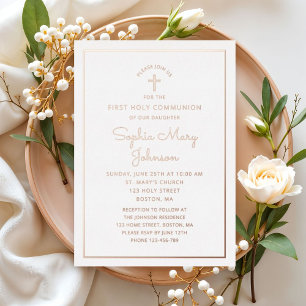 Invitation En Aluminium Élégant écriture Première Communion Rose Gold