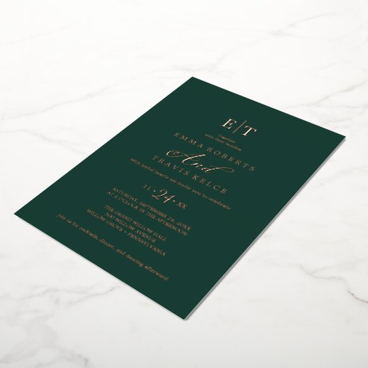 Invitation En Aluminium Élégant Emerald & Gold Foil Mariage (Rotation)