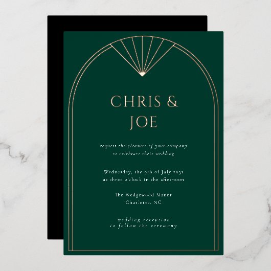 Invitation En Aluminium Élégant Emerald Green Art Déco Mariage (Recto/Verso)