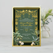 Invitation En Aluminium Élégant Emerald Green et Gold Mariage indien (Debout devant)