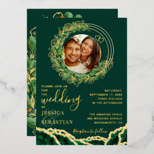 Invitation En Aluminium Élégant Emerald Green et Mariage or