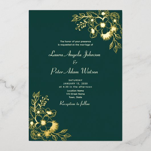 Invitation En Aluminium Élégant Emerald Green et Mariage or (Recto)