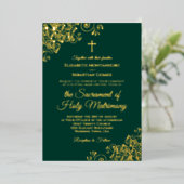 Invitation En Aluminium Élégant Emerald Green & Gold Mariage catholique (Debout devant)