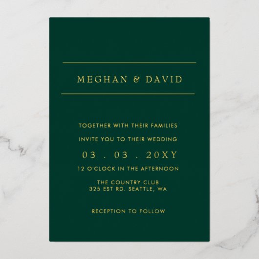 Invitation En Aluminium Élégant Emerald Green Gold Mariage Foil Invitatiat (Recto)