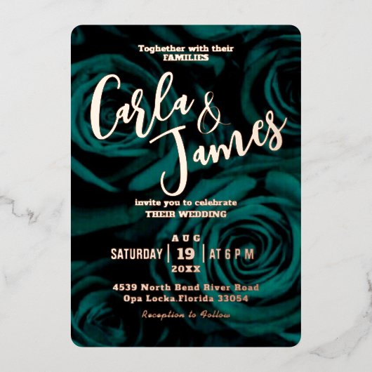 Invitation En Aluminium Élégant Emerald Green mariage moderne (Recto)