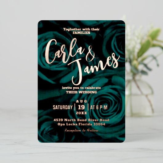 Invitation En Aluminium Élégant Emerald Green mariage moderne (Debout devant)