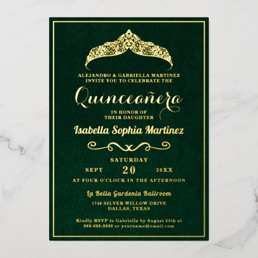 Invitation En Aluminium Elégant Emerald Green Quinceañera 15e anniversaire (Recto)