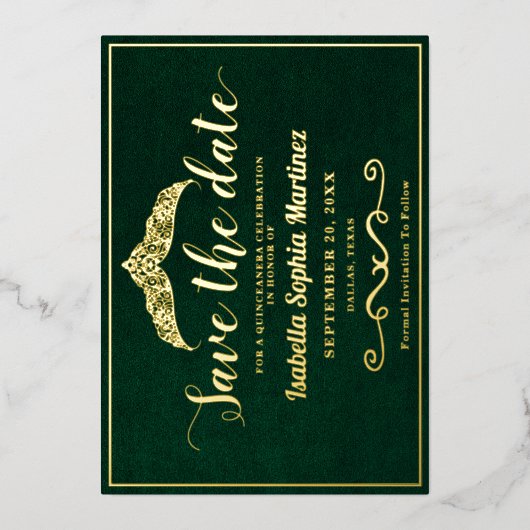 Invitation En Aluminium Élégant Emerald Green Quinceañera Enregistrer La D (Recto)