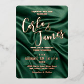 Invitation En Aluminium Élégant Emerald Green soie or moderne mariage (Recto)