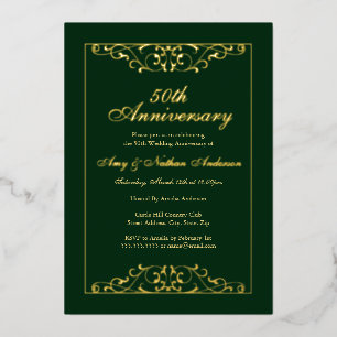 Invitation En Aluminium Élégant Émeraude Or 50e Anniversaire de Mariage
