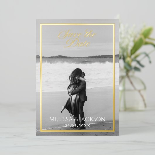 Invitation En Aluminium Élégant Enregistrer la Date (Debout devant)