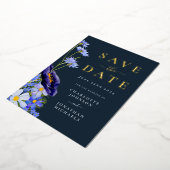 Invitation En Aluminium Élégant été Floral or Mariage bleu marine (Rotation)