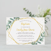 Invitation En Aluminium Élégant Eucalyptus Baptême Ou Baptême Réel (Debout devant)