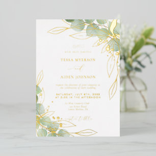 Invitation En Aluminium Elégant Eucalyptus Mariage Gold