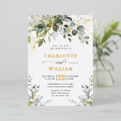 Invitation En Aluminium Elégant Eucalyptus Verdure Mariage Or (Debout devant)