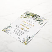 Invitation En Aluminium Elégant Eucalyptus Verdure Mariage Or (Rotation)