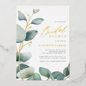 Invitation En Aluminium Elégant eucalyptus verdure or nuptiale douche (Recto)