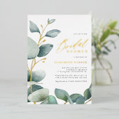 Invitation En Aluminium Elégant eucalyptus verdure or nuptiale douche (Debout devant)