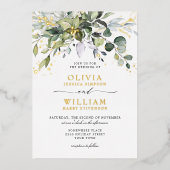 Invitation En Aluminium Elégant Eucalyptus Vert Mariage Photo Or (Recto)