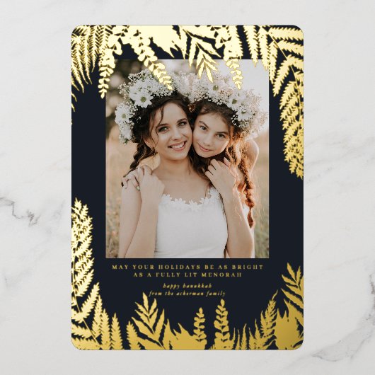 Invitation En Aluminium Élégant feuillage | Hanoukka Photo Collage Card (Recto)