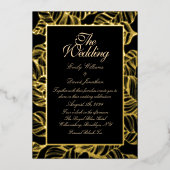 Invitation En Aluminium Elégant Feuille d'or noir (Recto)