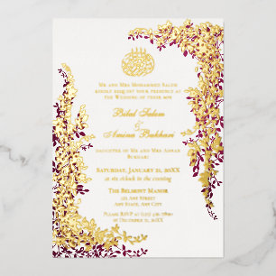 Invitation En Aluminium Élégant Feuille et Feuille de Prune Sombre Mariage