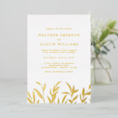 Invitation En Aluminium Élégant Feuille Gold Foil Mariage (Debout devant)