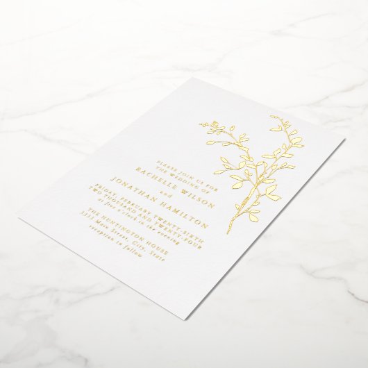 Invitation En Aluminium Elégant feuille Mariage or (Rotation)