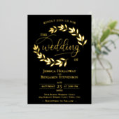 Invitation En Aluminium Elégant Feuille or sur Mariage Black Classy (Debout devant)