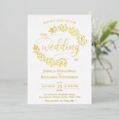 Invitation En Aluminium Elégant Feuille or sur Mariage blanc Classy (Debout devant)