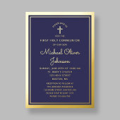 Invitation En Aluminium Elégant First Communion Marine Blue Boy Gold