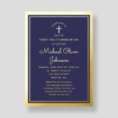 Invitation En Aluminium Elégant First Communion Marine Blue Boy Gold