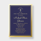 Invitation En Aluminium Elégant First Communion Marine Blue Boy Gold