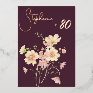 Invitation En Aluminium Elegant Fleur de Prunier Blush 80e Anniversaire Ro