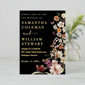 Invitation En Aluminium Elégant Fleur sauvage Boho Black Rustic Mariage (Debout devant)