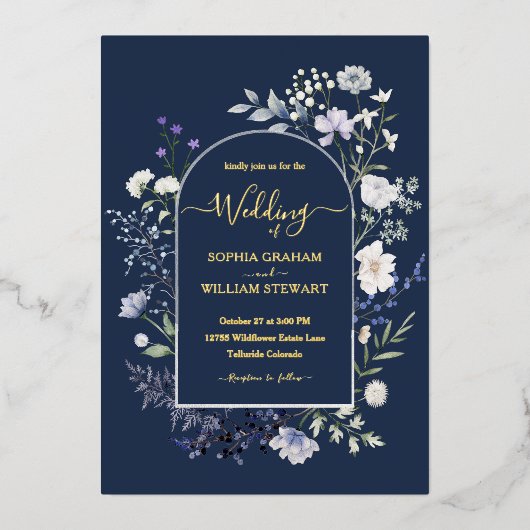 Invitation En Aluminium Elégant Fleur sauvage d'aquarelle botanique Mariag (Recto)