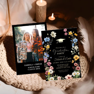 Invitation En Aluminium Élégant Fleur sauvage Meadow Garden Twin Graduatio