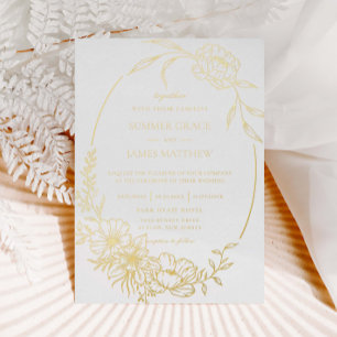 Invitation En Aluminium Élégant Fleurs Florales Art Botanique Ligne Mariag