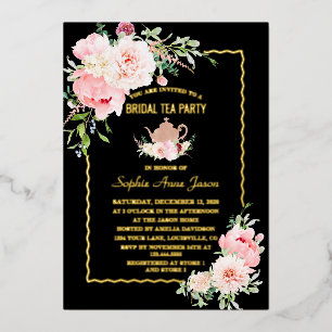 Invitation En Aluminium Élégant Fleurs Roses en FEUILLE D'OR Mariage Thé