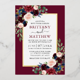 Invitation En Aluminium Élégant floral aquarelle bordeaux mariage or
