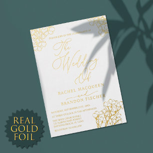 Invitation En Aluminium Élégant floral blanc de mariage d'été en or vérita